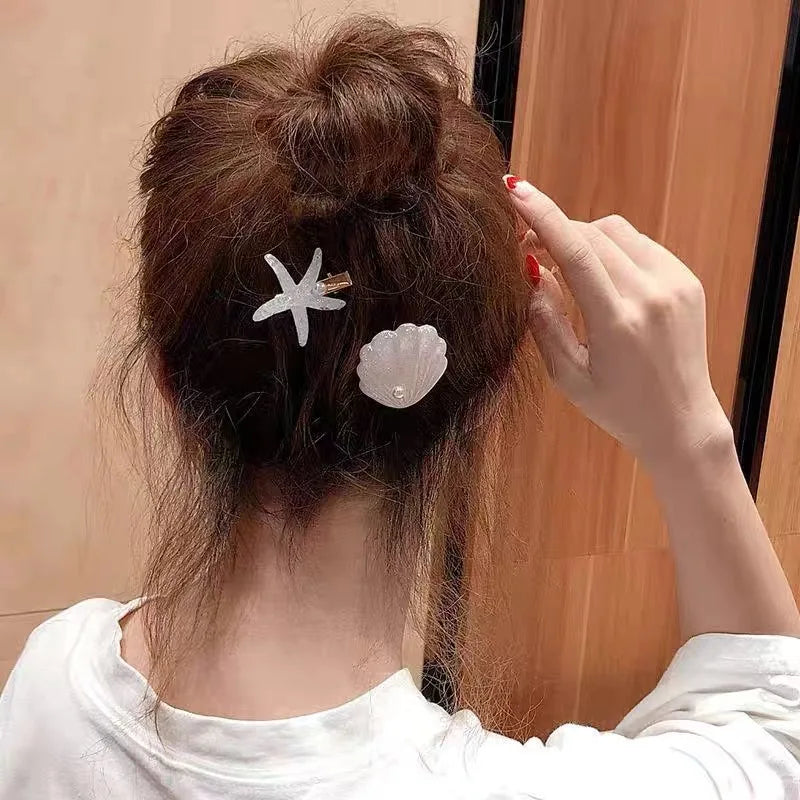 AWAYTR Elegant Starfish & Shell Hair Clips for Summer