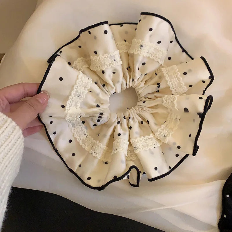 Black & White Satin Scrunchies with Polka Dots