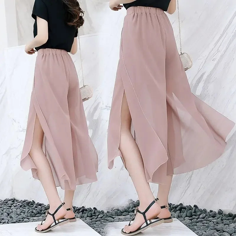 Side-Split Chiffon Skirt with Built-In Shorts