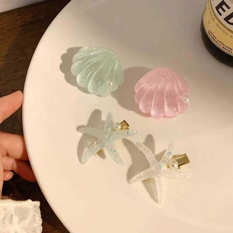 AWAYTR Elegant Starfish & Shell Hair Clips for Summer