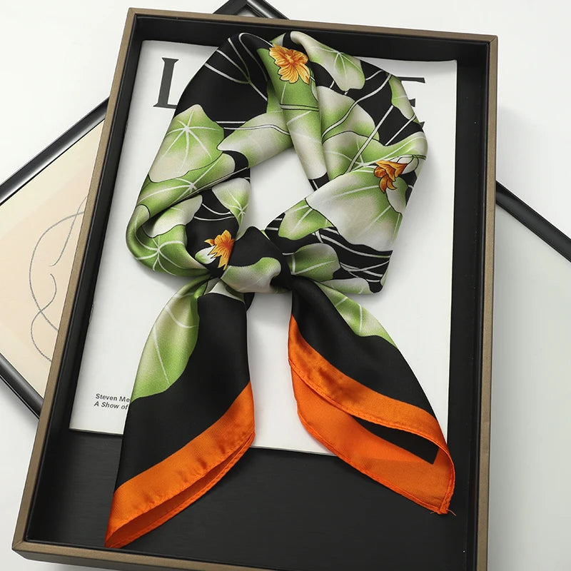 Silky Square Scarf & Head Wrap with Cat Motif