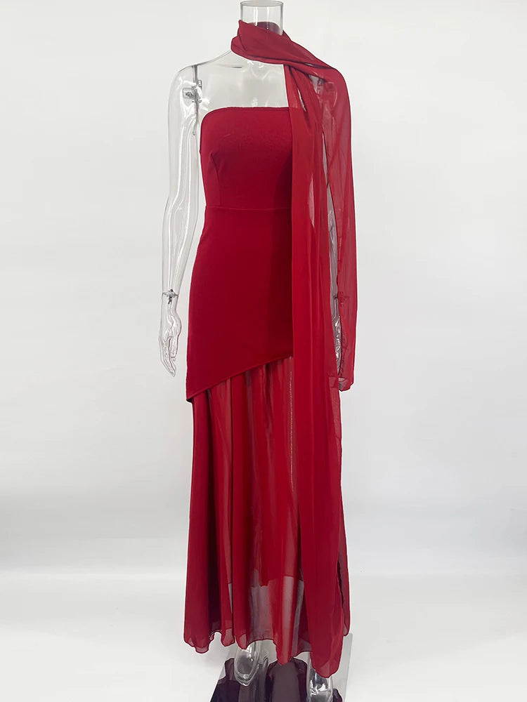 TARUXY Strapless Mesh Ribbon Dress