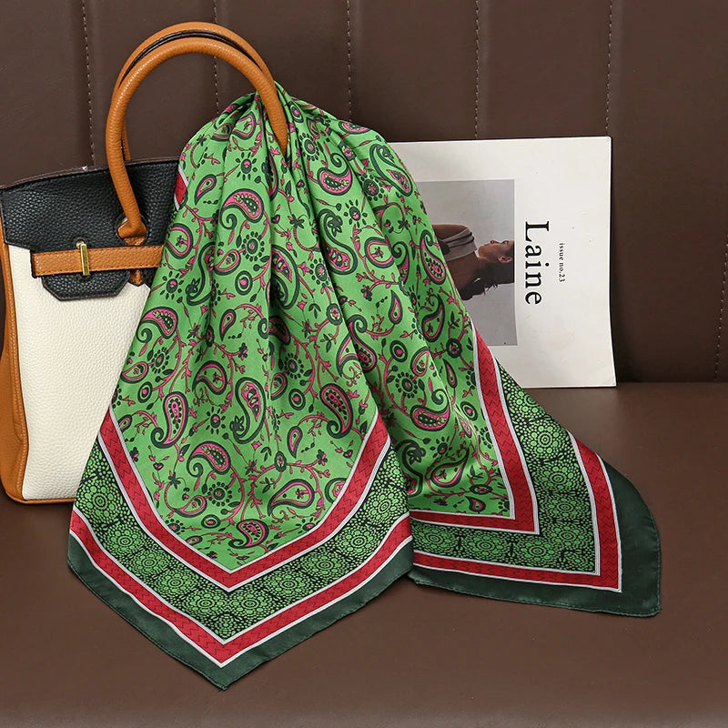 Silky Square Scarf & Head Wrap with Floral Print