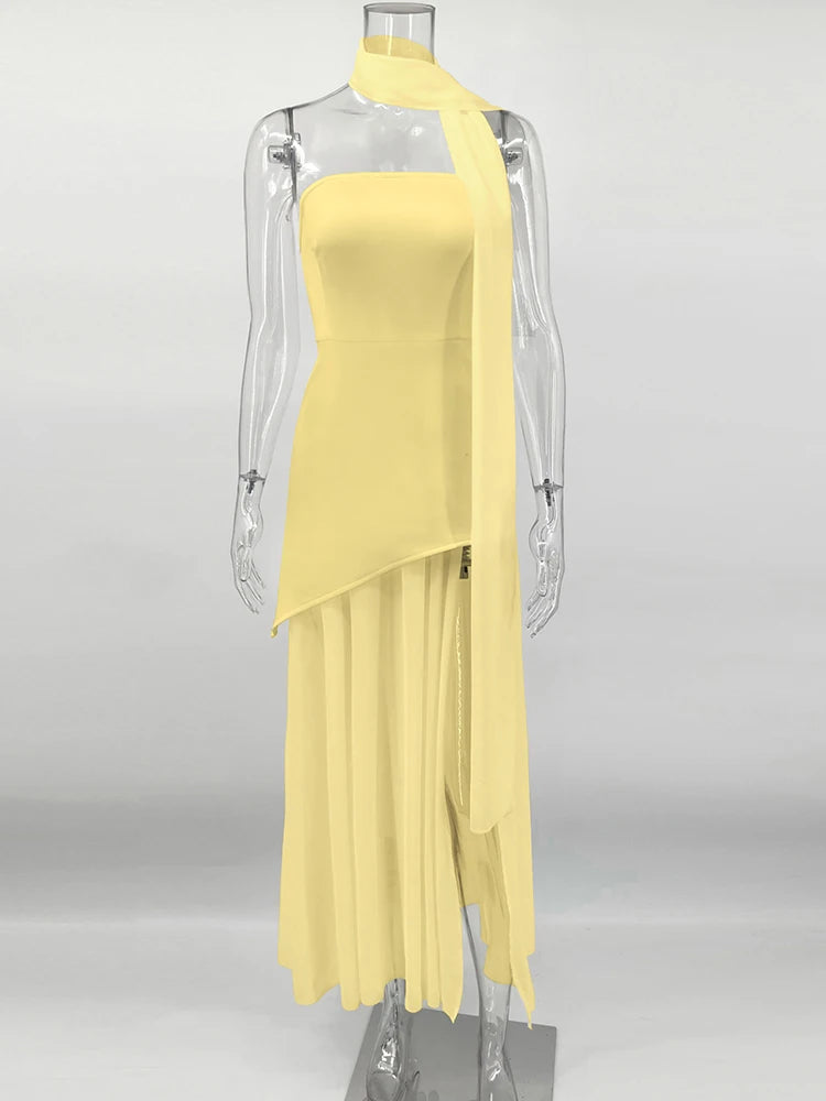 TARUXY Strapless Mesh Ribbon Dress