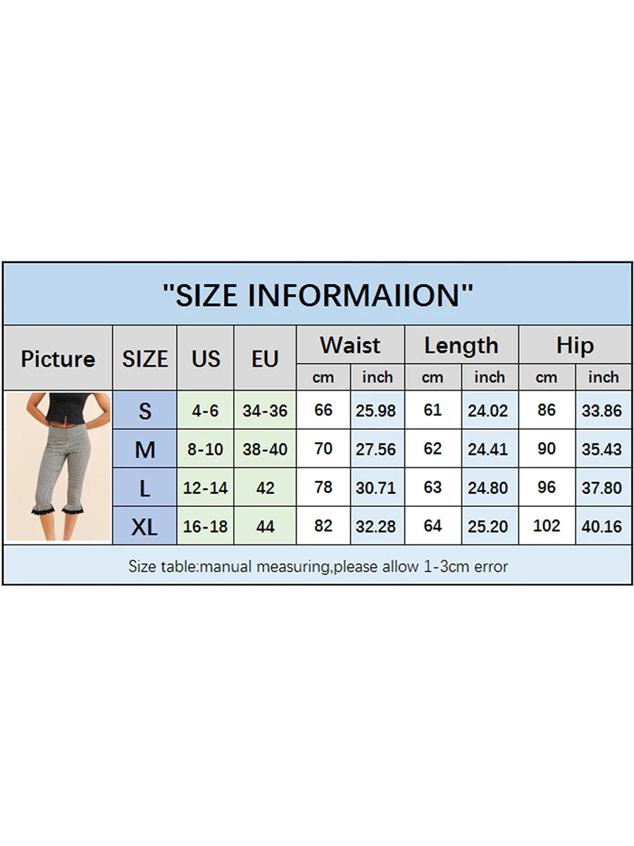 hirigin Y2K Lace Trim Plaid Capri Leggings with Low Waist