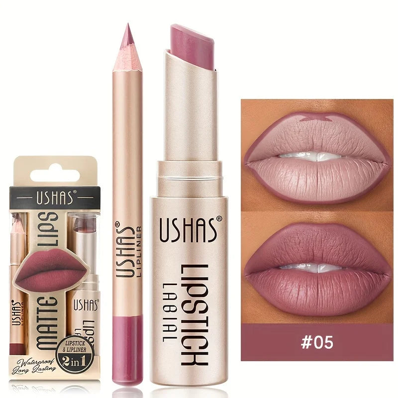 USHAS Matte Lipstick & Lip Liner Set