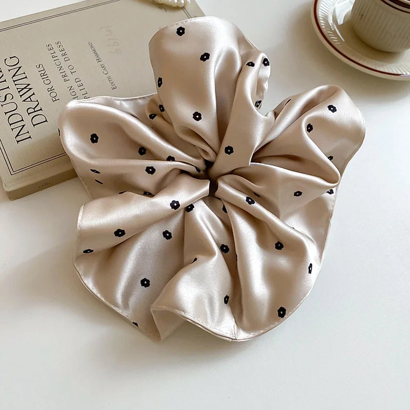 Black & White Satin Scrunchies with Polka Dots