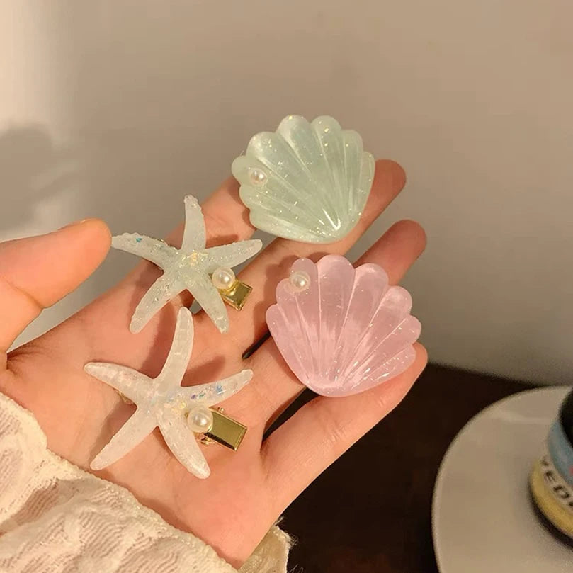 AWAYTR Elegant Starfish & Shell Hair Clips for Summer