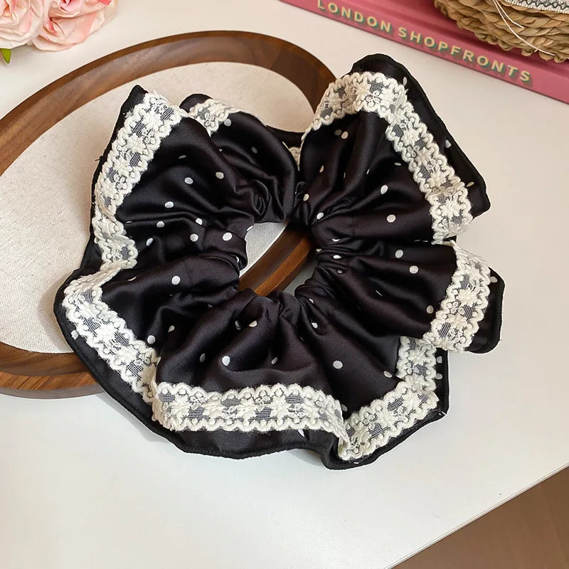 Black & White Satin Scrunchies with Polka Dots