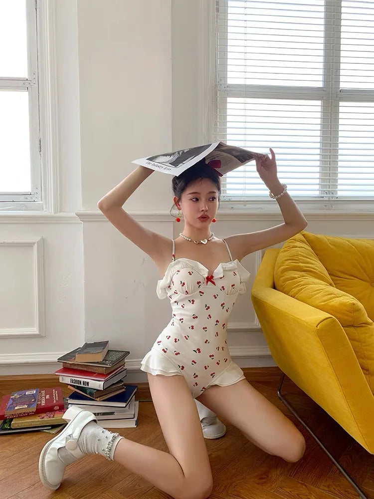 Cherry Print Vintage One-Piece Swimsuit
