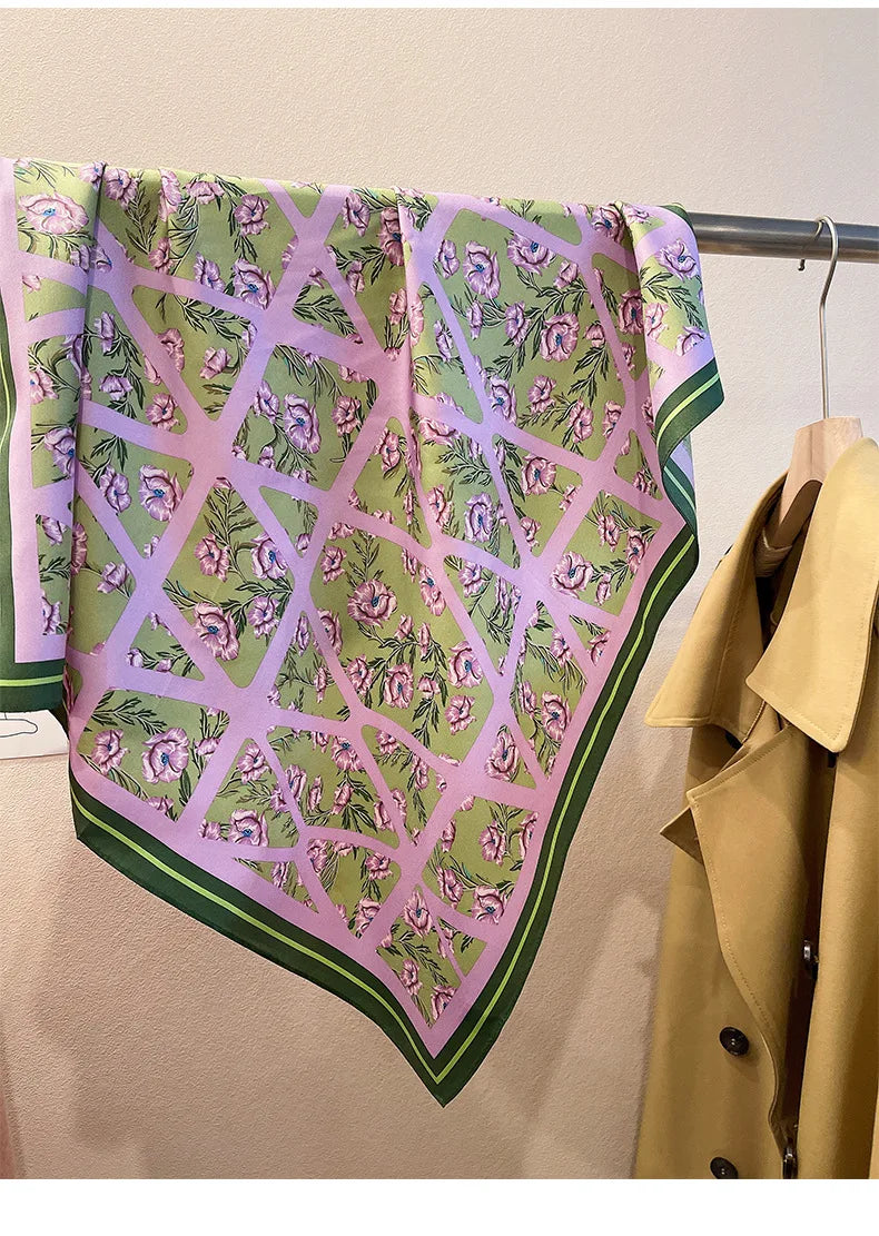 Silky Square Scarf & Head Wrap with Cat Motif