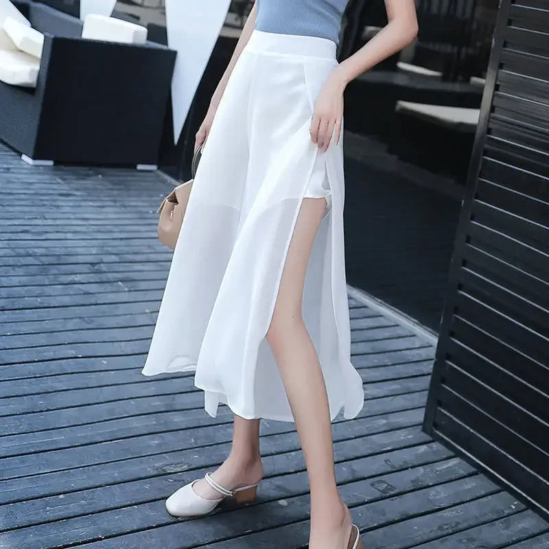 Side-Split Chiffon Skirt with Built-In Shorts