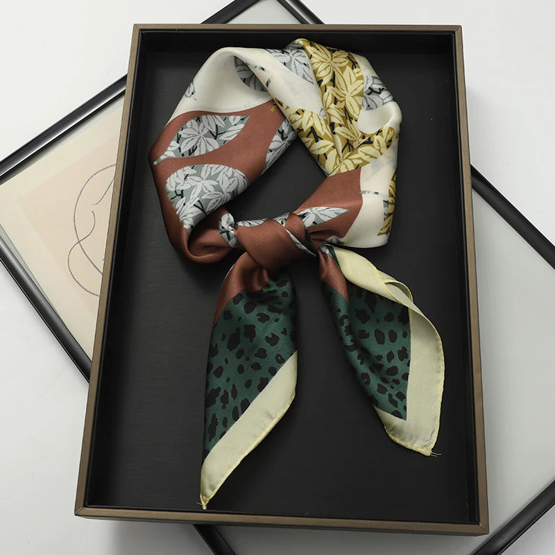 Silky Square Scarf & Head Wrap with Cat Motif