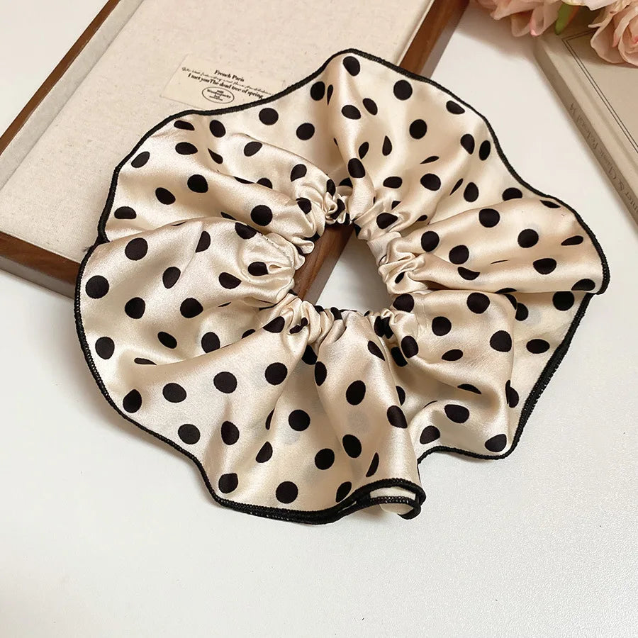 Black & White Satin Scrunchies with Polka Dots