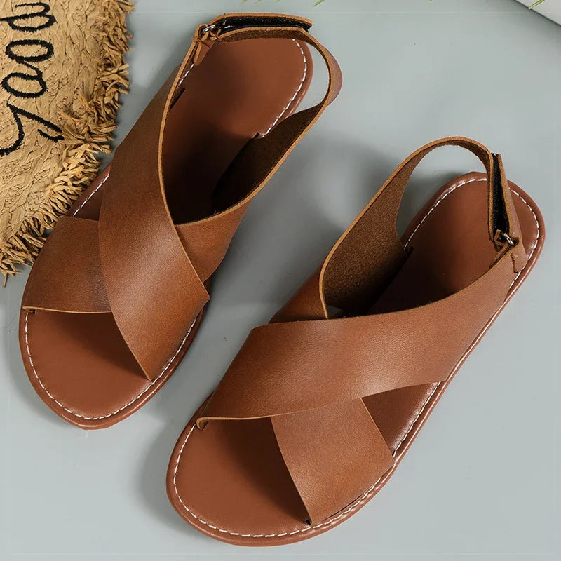 Summer Flat Sandals with Soft PU Leather