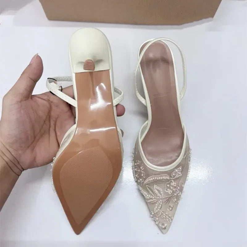 Pointed-Toe Stiletto Mules with Breathable Mesh