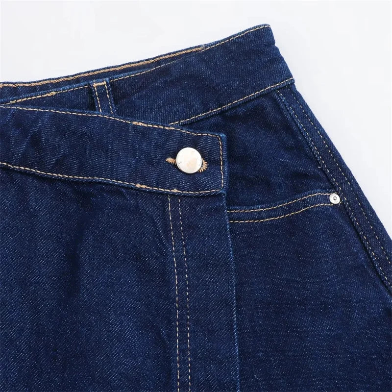 TRAF Cropped Y2K Blue Denim Shirt & Skirt Singles