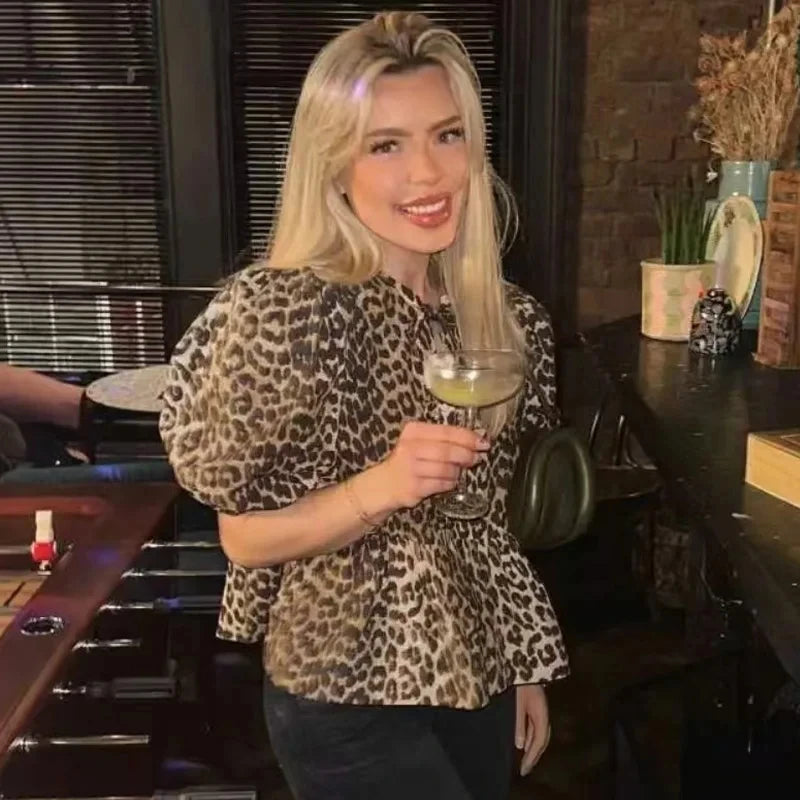 TRAF Ruffle Ruched Crop Blouse with Puffed Sleeves