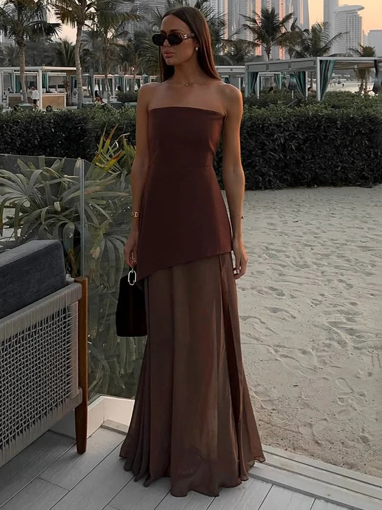 TARUXY Strapless Mesh Ribbon Dress