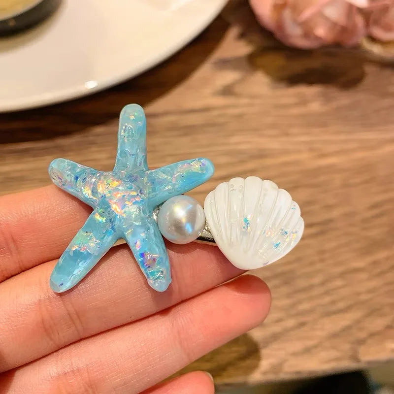AWAYTR Elegant Starfish & Shell Hair Clips for Summer