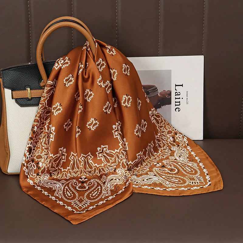 Silky Square Scarf & Head Wrap with Floral Print