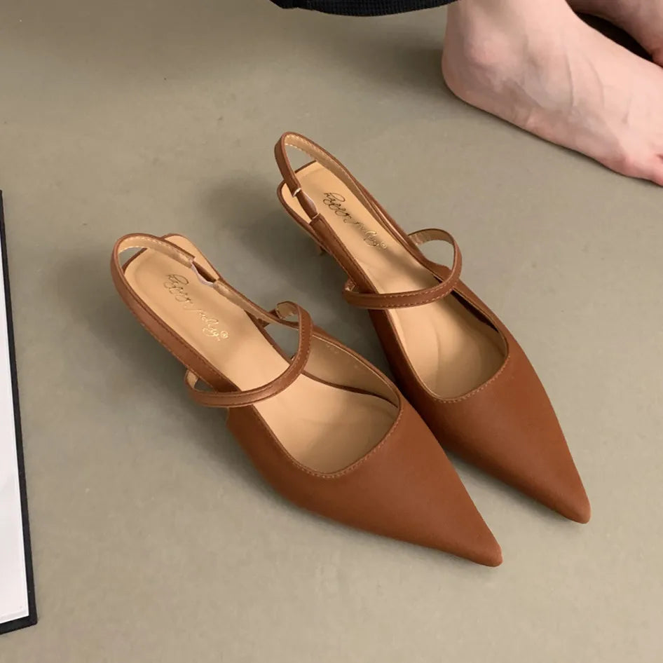 Bailamos Pointed-Toe Slingback Mules with Low Heel