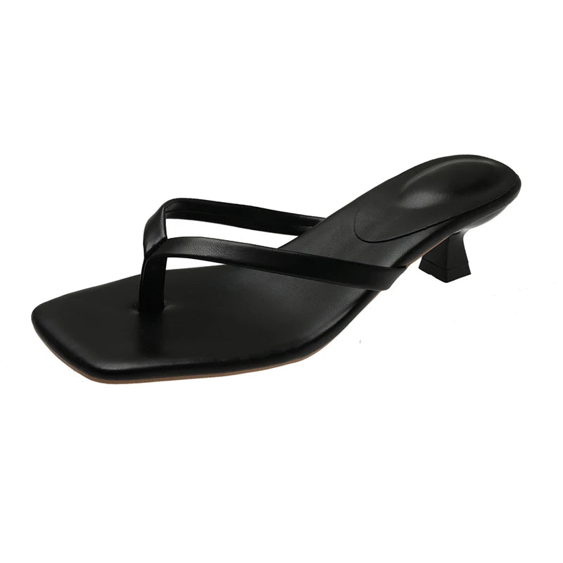 Clip-Toe Sandals with Low Heel