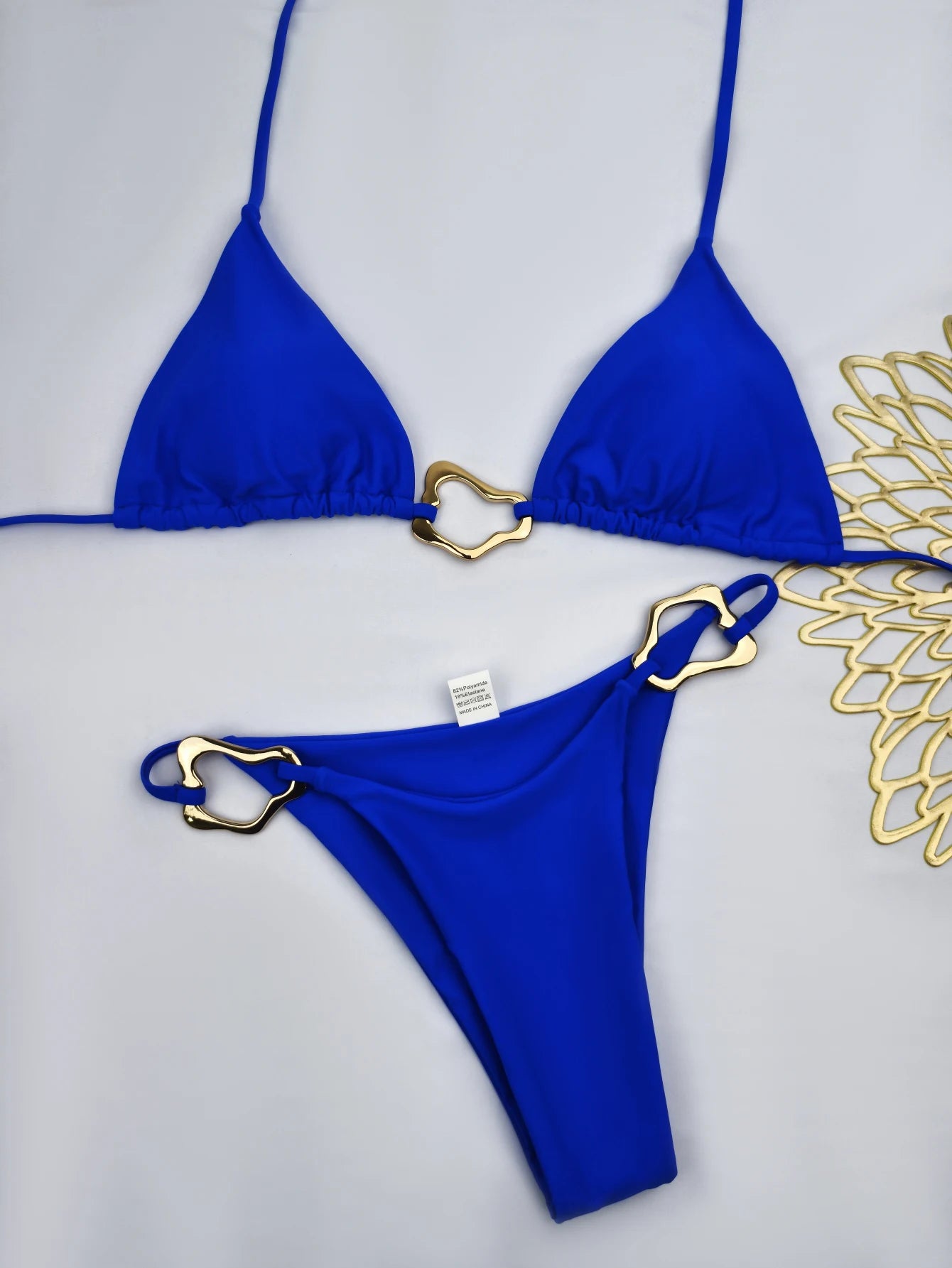 Solid Color Lace-Up Split Two-Piece Bikini