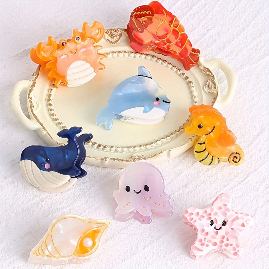 Ocean Animal Claw Clips with Crab, Starfish & Whale