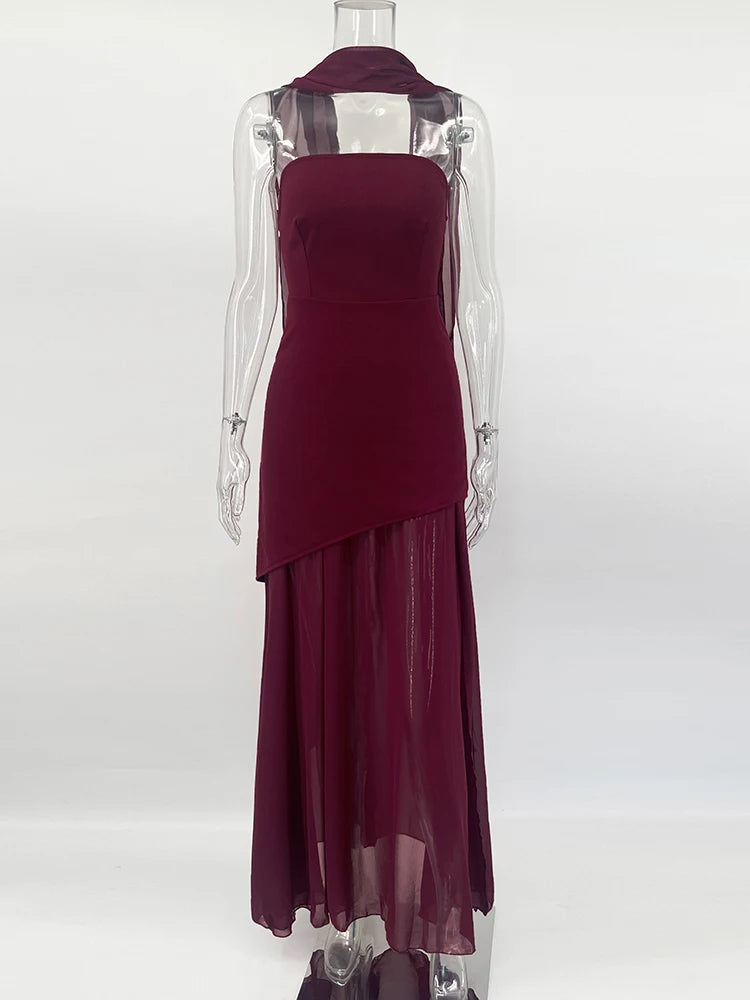 TARUXY Strapless Mesh Ribbon Dress