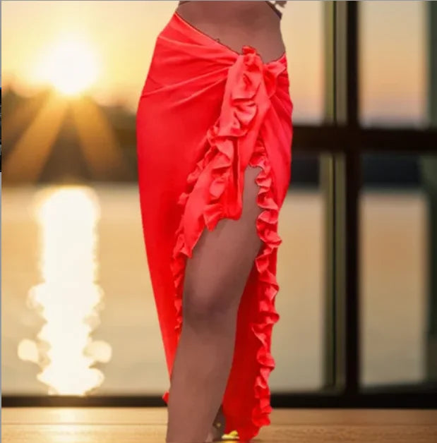 Women’s Ruffle Sarong – Long Beach Cover-Up Skirt