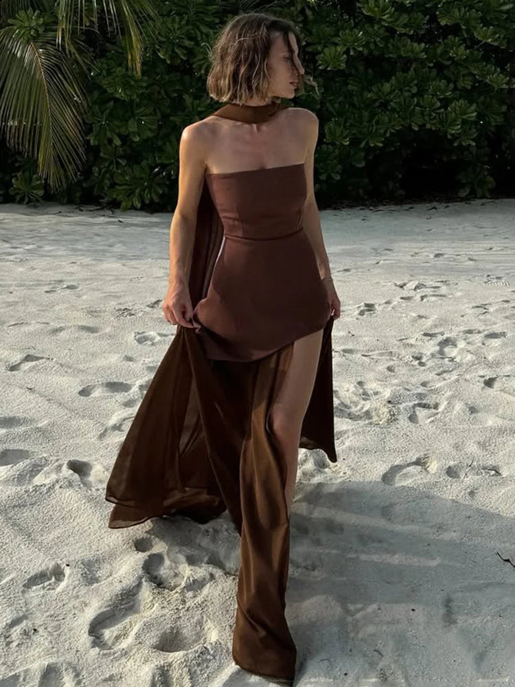 TARUXY Strapless Mesh Ribbon Dress