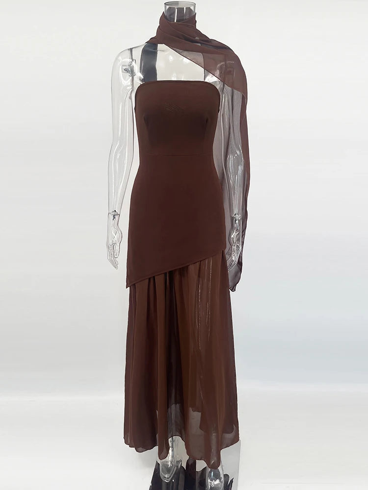 TARUXY Strapless Mesh Ribbon Dress