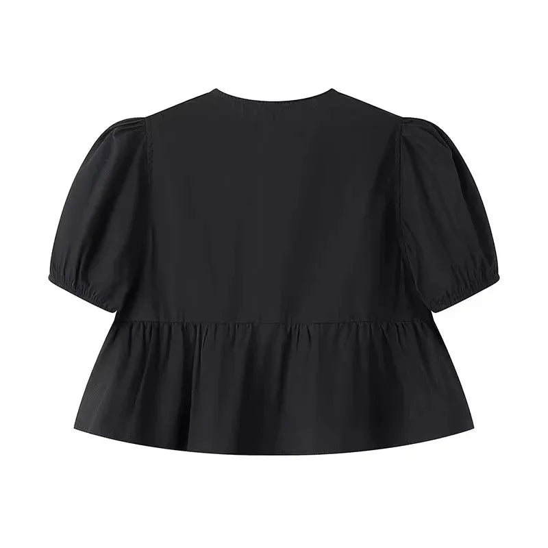 TRAF Ruffle Ruched Crop Blouse with Puffed Sleeves