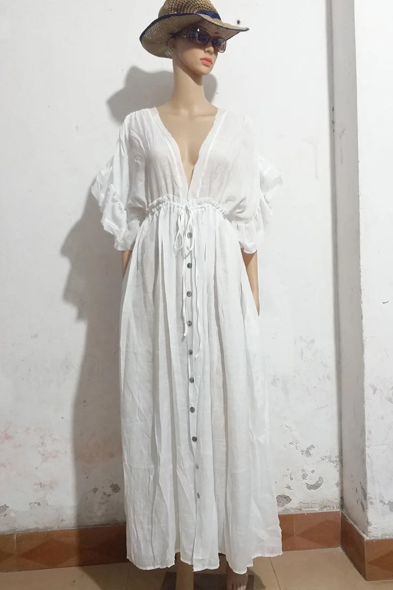 Long V-Neck Kimono Cover-Up