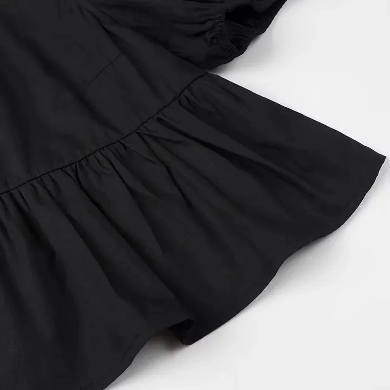 TRAF Ruffle Ruched Crop Blouse with Puffed Sleeves