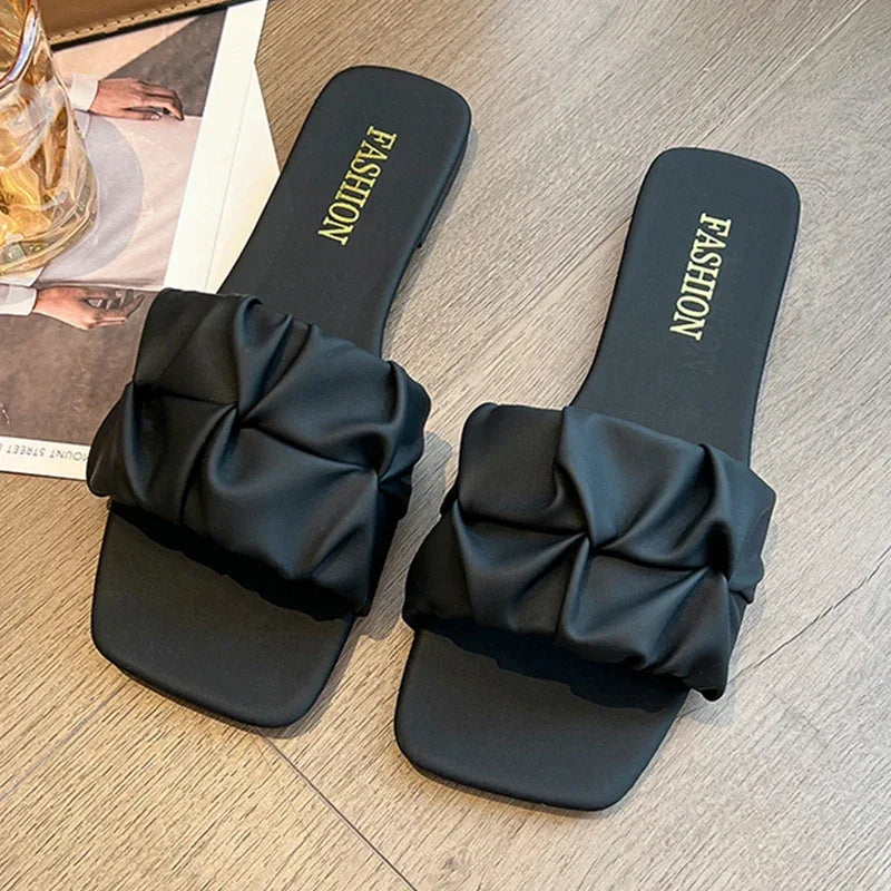 Korean Pleated Flat Slippers & Sandals