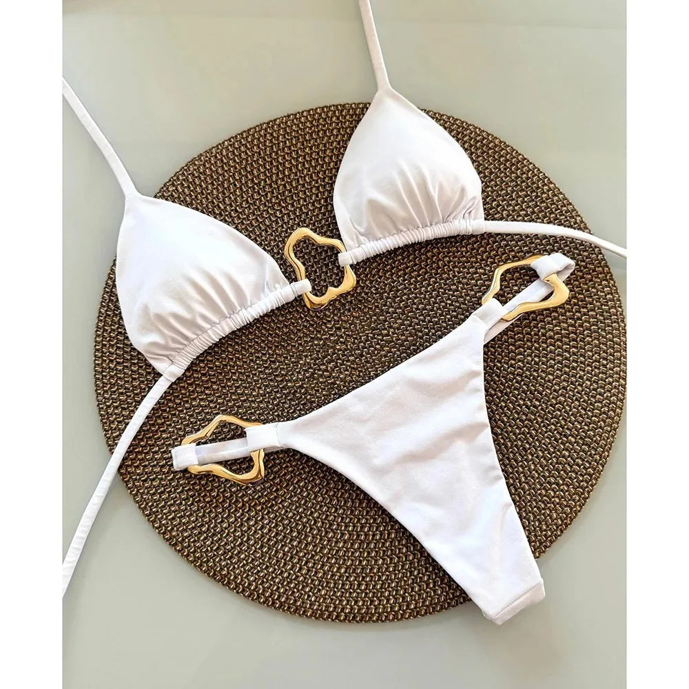 Solid Color Lace-Up Split Two-Piece Bikini
