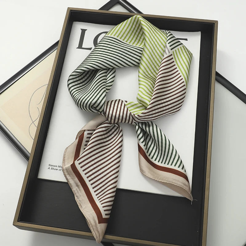 Silky Square Scarf & Head Wrap with Cat Motif