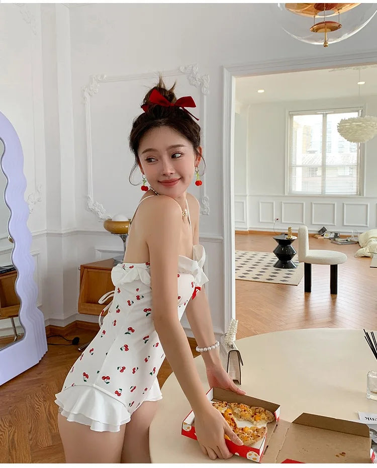 Cherry Print Vintage One-Piece Swimsuit