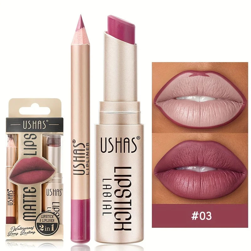 USHAS Matte Lipstick & Lip Liner Set