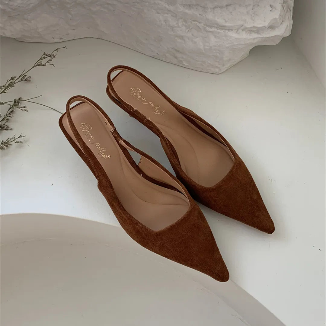 Bailamos Pointed-Toe Slingback Mules with Low Heel