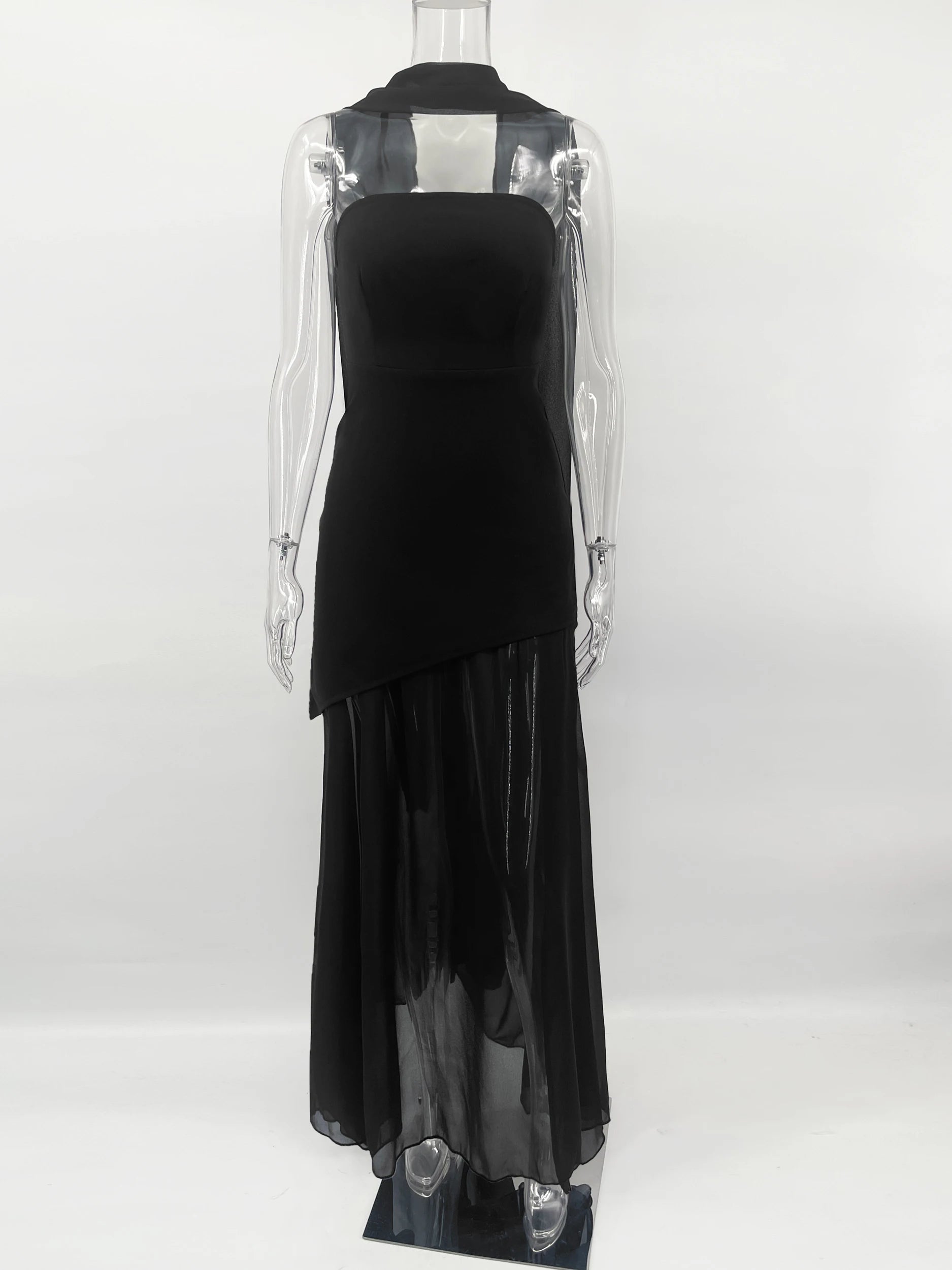 TARUXY Strapless Mesh Ribbon Dress