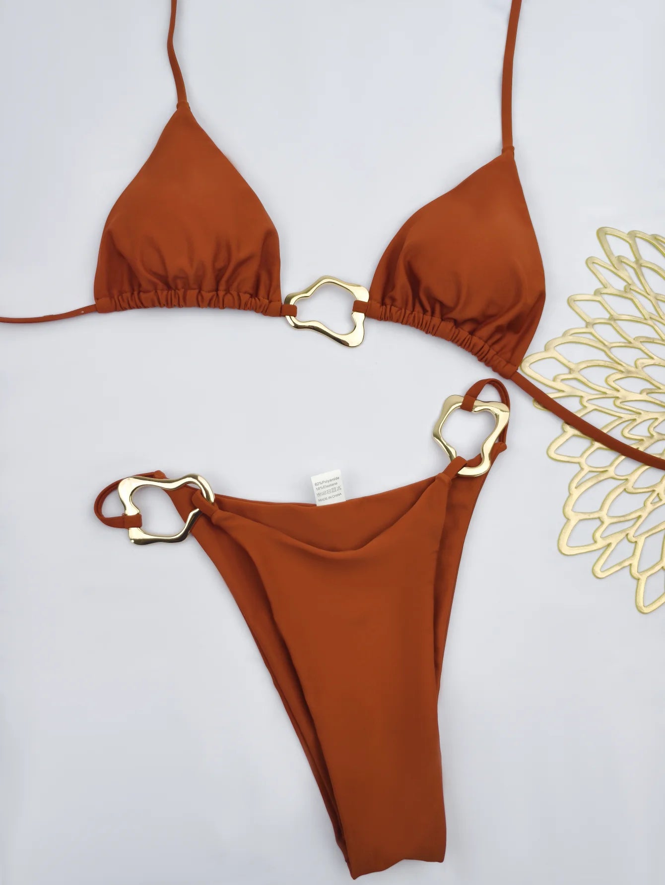 Solid Color Lace-Up Split Two-Piece Bikini