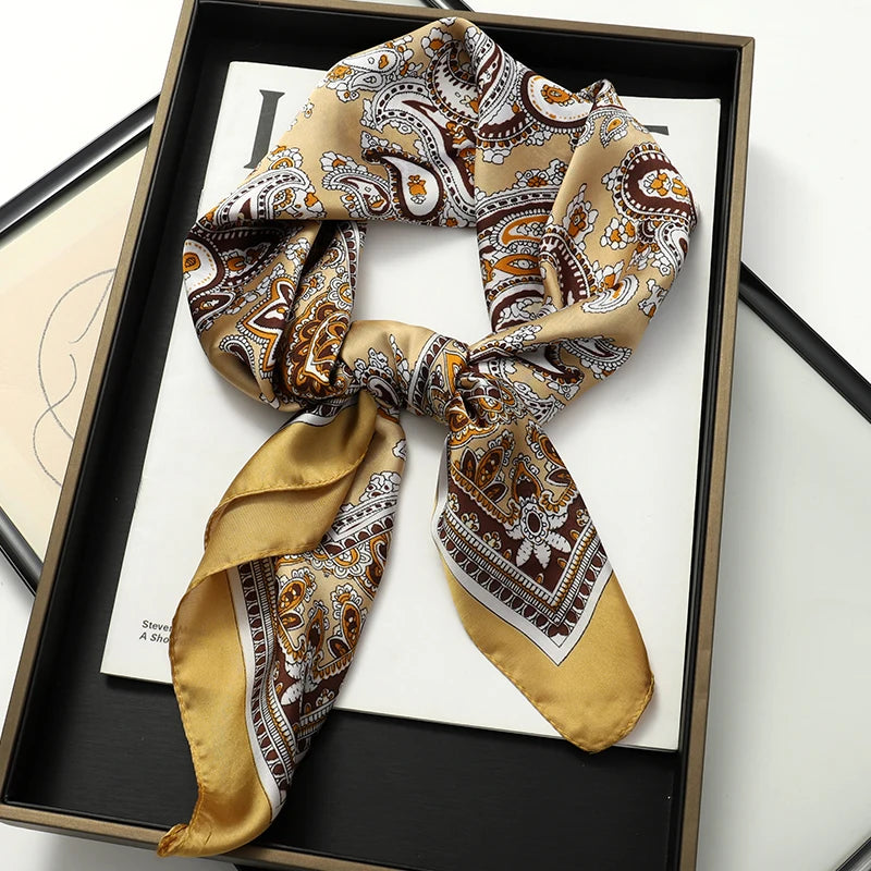 Silky Square Scarf & Head Wrap with Cat Motif