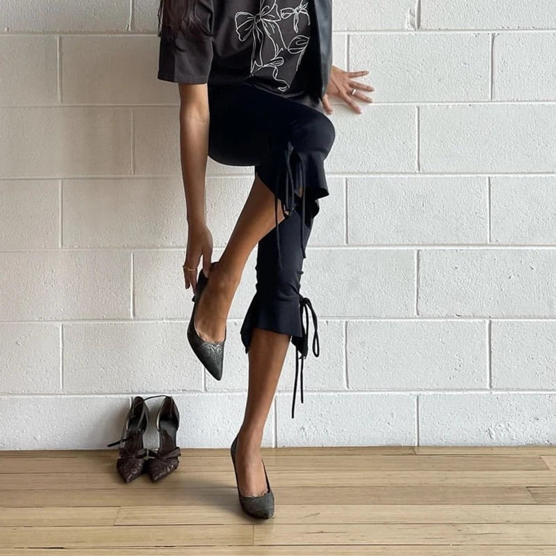 Solid Capri Pants with Elastic Waist & Tie-Up