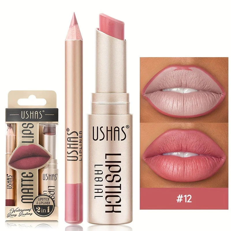 USHAS Matte Lipstick & Lip Liner Set